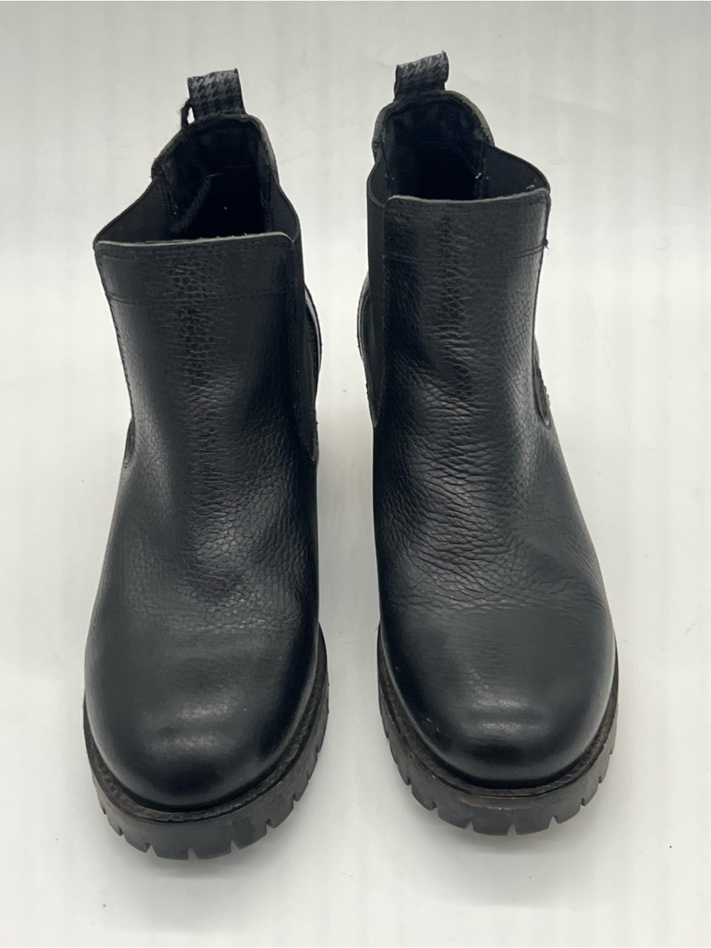 Women's Black Leather Chelsea Lug Booties